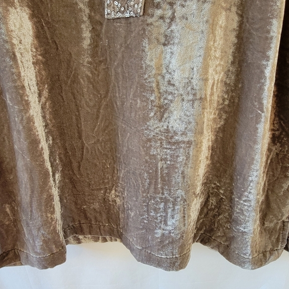 Chico's Velvet Dream Monica Top Sz 2 Gray 3/4 Sleeve Sequin Split-Neck Party - Picture 4 of 12